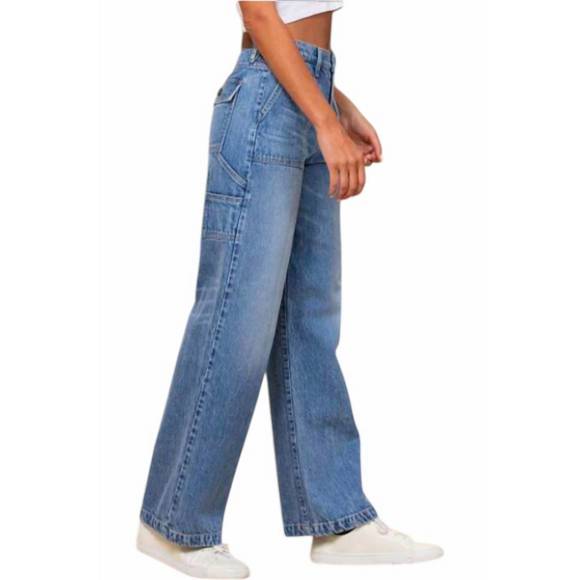 NEW HIDDEN carpenter high rise wide leg dad jeans in denim blue - Picture 3 of 3